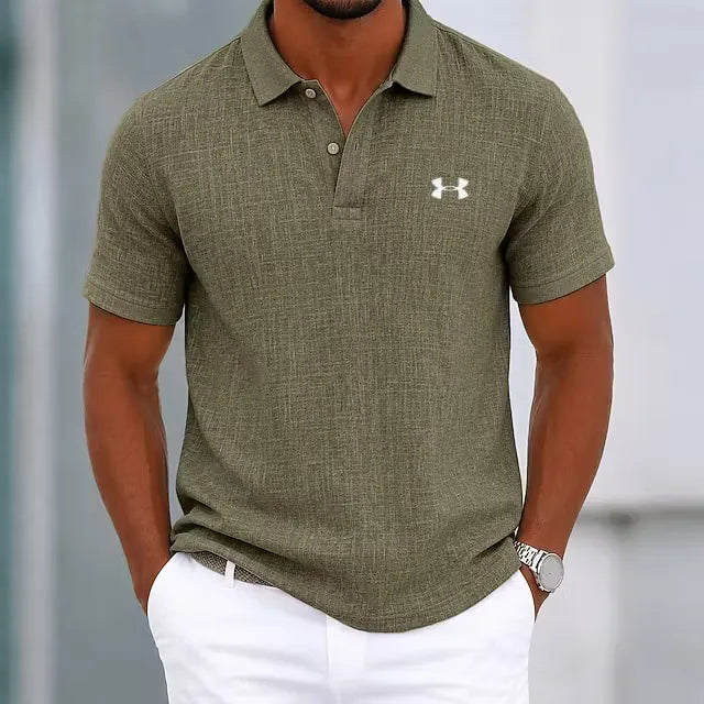 Men's Cotton Linen Classic Gentleman Casual Lapel Polo Shirt