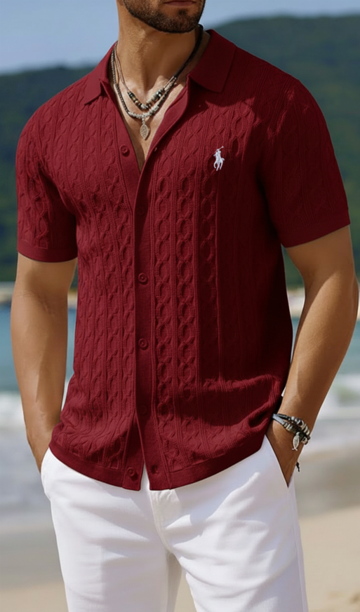 Lightweight Cable Knit Beach Vacation Button Down Shirt