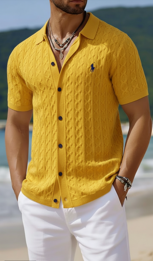 Lightweight Cable Knit Beach Vacation Button Down Shirt