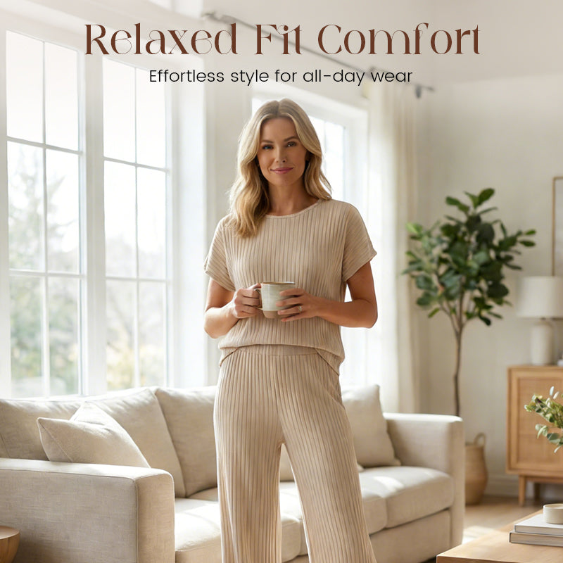 👗40% OFF！！✨Women's Ribbed Knit Top & Wide-Leg Pants Set