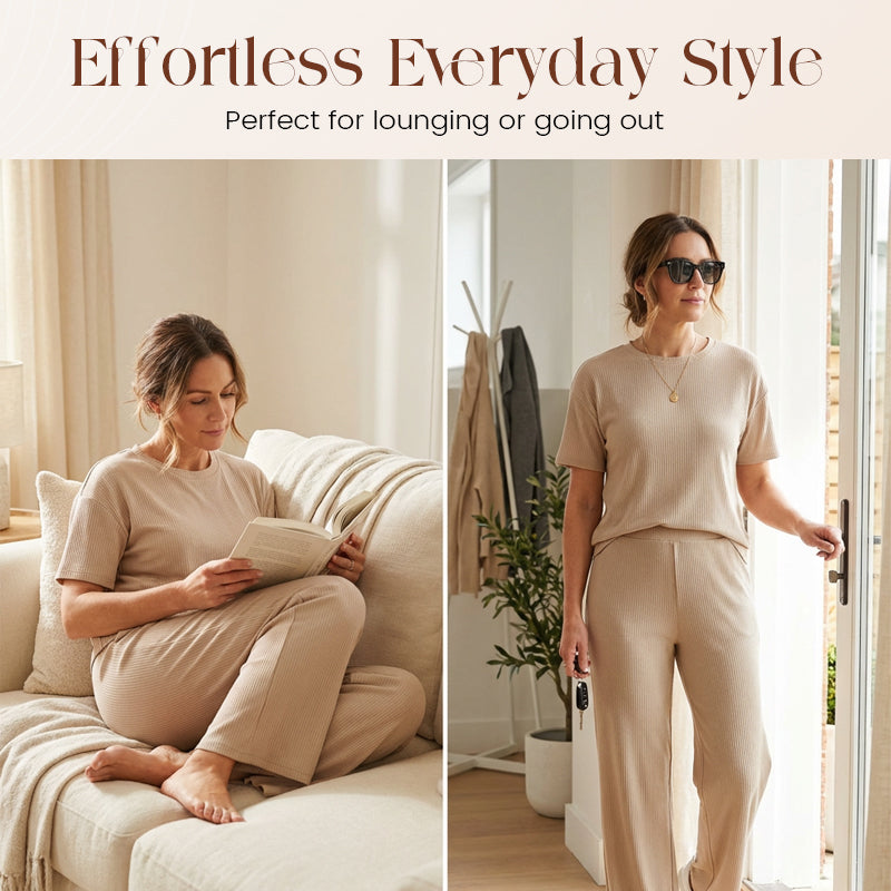 👗40% OFF！！✨Women's Ribbed Knit Top & Wide-Leg Pants Set