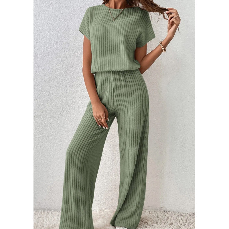 👗40% OFF！！✨Women's Ribbed Knit Top & Wide-Leg Pants Set