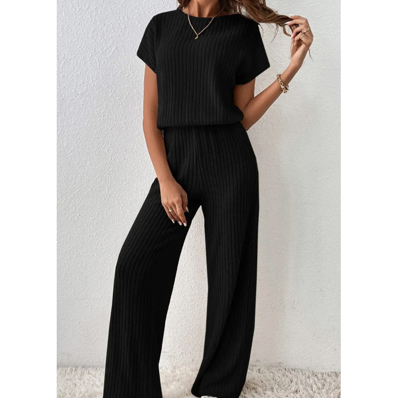 👗40% OFF！！✨Women's Ribbed Knit Top & Wide-Leg Pants Set