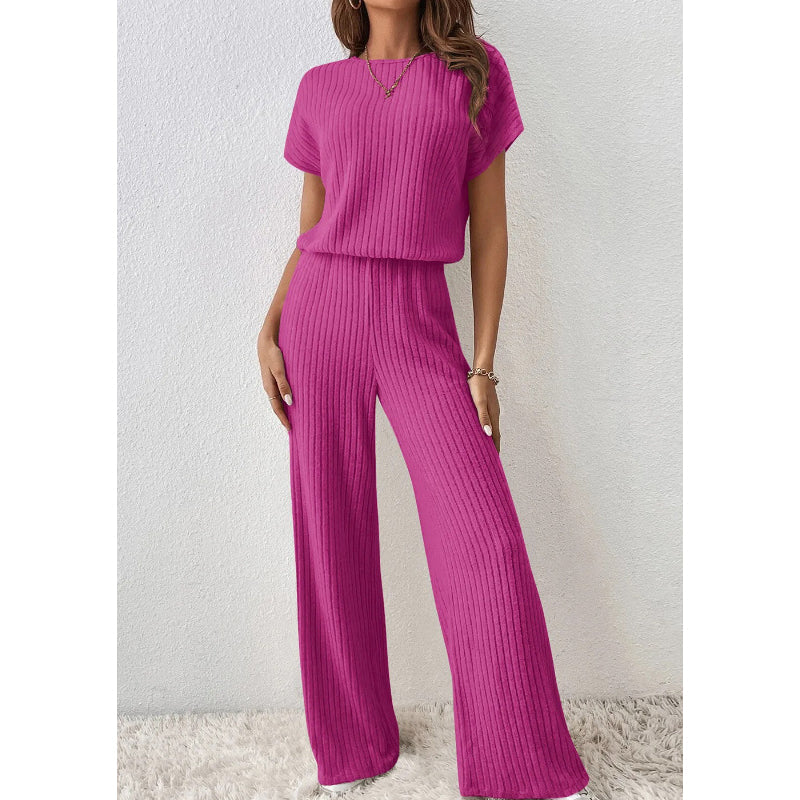 👗40% OFF！！✨Women's Ribbed Knit Top & Wide-Leg Pants Set