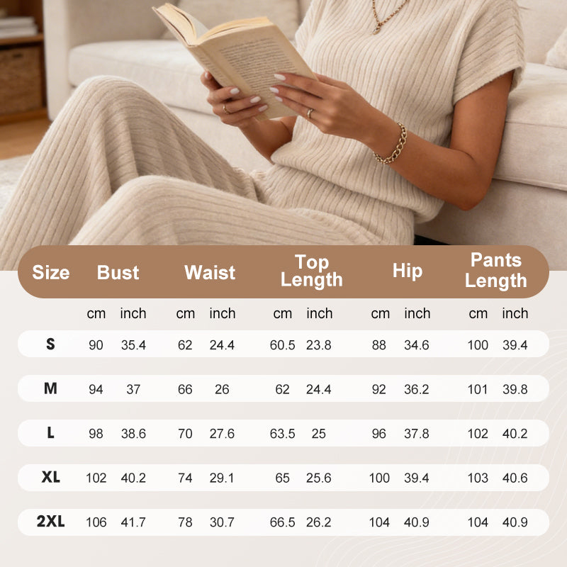 👗40% OFF！！✨Women's Ribbed Knit Top & Wide-Leg Pants Set