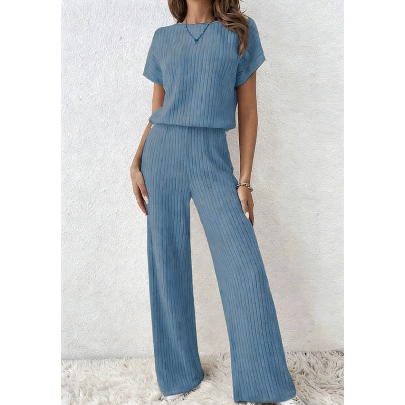 👗40% OFF！！✨Women's Ribbed Knit Top & Wide-Leg Pants Set